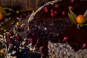 A piece of chocolate cake