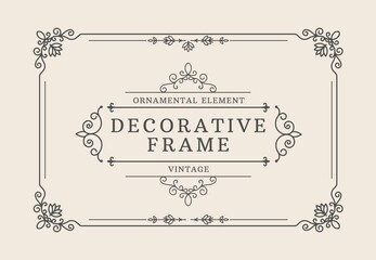 Decorative border. Elegant frame with ornamental flourish corners and thin elegant shapes, vintage classic luxury diploma layout. Vector certificate with royal graphic