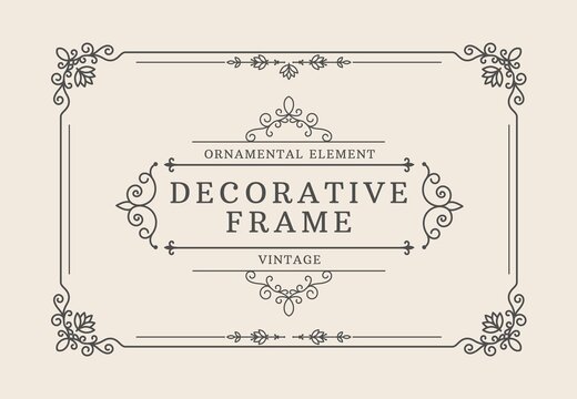 Decorative border. Elegant frame with ornamental flourish corners and thin elegant shapes, vintage classic luxury diploma layout. Vector certificate with royal graphic