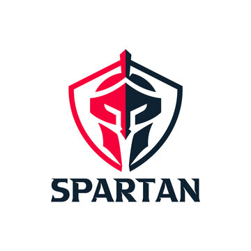 Spartan with shield logo. simple helm spartan strong design