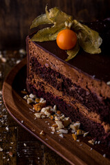 A piece of chocolate cake