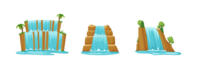 Set of picturesque waterfalls falling from rock stones © Svetlanas01