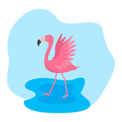 This is a pink flamingo bird on the beach.