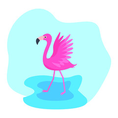 This is a pink flamingo bird on the beach.