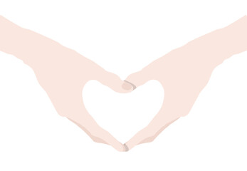 Heart shaped hands on white background, light colored female hands. Vector 