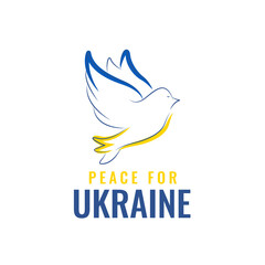 Peace for Ukraine. Banner on a white background. Support Ukraine. Dove of peace in the color of the flag of Ukraine. Logo, icon.