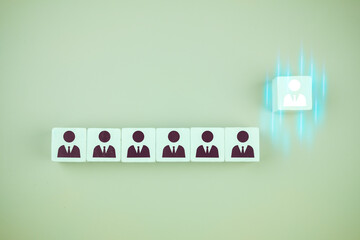 Choose an executive standing out of the crowd. Select team leader. Human resources and corporate hierarchy concept