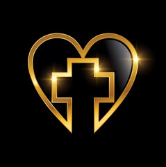 Obraz premium Golden Love and Cross Logo Sign