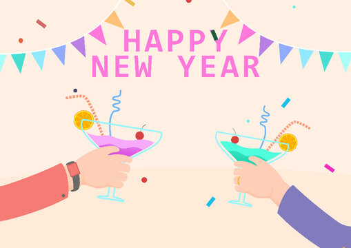 happy new year, new year, celebration, cocktail, party, new beginning, animation, motion picture