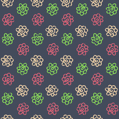 Red green flower on a dark background seamless pattern for packaging and textile design