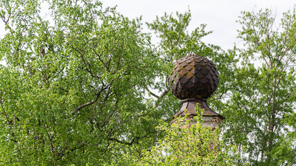 the dome of an abandoned temple among the branches