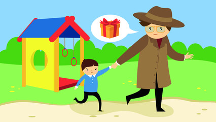 a stranger takes the boy away with the help of deceit