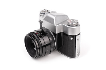 Fototapeta premium Vintage SLR camera isolated on white background.
