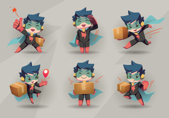 set of super hero mascot delivery package