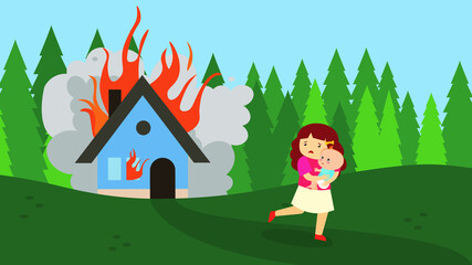 Obraz na płótnie Canvas run away from a burning house