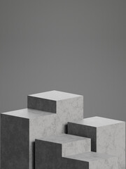 Concrete pedestal for product display with grey background. 3d rendering.