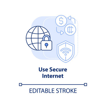 Use secure internet light blue concept icon. Public networks. Crypto wallet safety abstract idea thin line illustration. Isolated outline drawing. Editable stroke. Arial, Myriad Pro-Bold fonts used