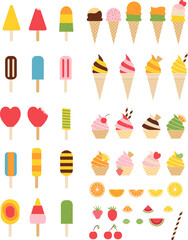 Ice cream cone and bar. pastel and colorful icecream isolate on white, vector illustration
