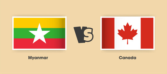 Myanmar vs Canada flags placed side by side. Creative stylish national flags of Myanmar and Canada with background