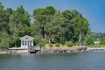 
Summertime view of houses on islands in the archipelago outside of Stockholm, the capital of Sweden, one of the Nordic countries along the Baltic Sea in Scandinavia, Europe.  - 516543199