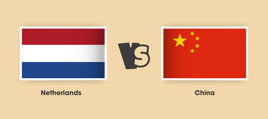 Netherlands vs China flags placed side by side. Creative stylish national flags of Netherlands and China with background