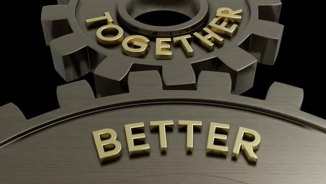 Working Together and Better text On Rotating Gear Wheel with Golden Colour