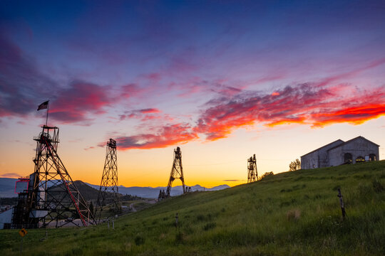 Headframes of Butte, Montana, remnants of mines of the early 1900's