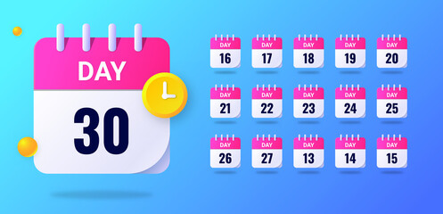 Vector goal calendar. Calendar for 30 days, set 2. Challenge for 30 days