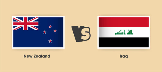 New Zealand vs Iraq flags placed side by side. Creative stylish national flags of New Zealand and Iraq with background