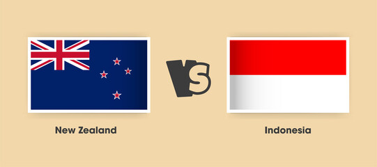 Obraz na płótnie Canvas New Zealand vs Indonesia flags placed side by side. Creative stylish national flags of New Zealand and Indonesia with background