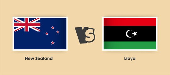 New Zealand vs Libya flags placed side by side. Creative stylish national flags of New Zealand and Libya with background