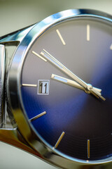 Blue dial of stylish wristwatch