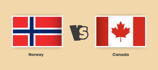 Norway vs Canada flags placed side by side. Creative stylish national flags of Norway and Canada with background