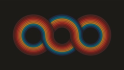 Cool colorful funky panoramic background or symbol with three intertwined circles. Vector illustration