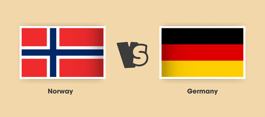 Norway vs Germany flags placed side by side. Creative stylish national flags of Norway and Germany with background