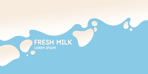 Modern poster fresh milk with splashes on a light blue background. Vector illustration.