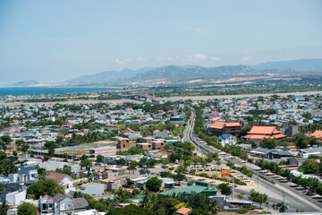 Landscape photo: panoramic view of Phan Rang coastal city from above.Time: June 20, 2022. Location: Phan Rang City.  