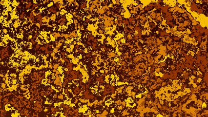 Abstract background. Pattern of gold chaotic spots, particles. Plexus of fragments. Computer screensaver. Terrazzo technique. Corrosion. Banner for art, technology, presentation, business.