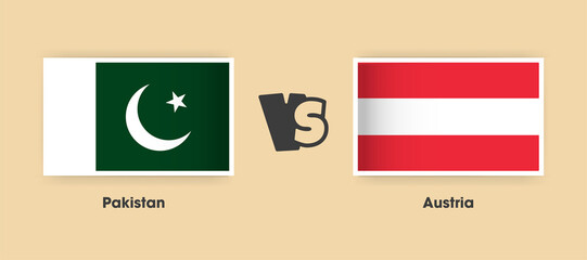Pakistan vs Austria flags placed side by side. Creative stylish national flags of Pakistan and Austria with background