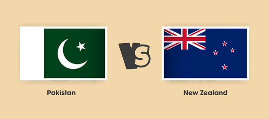 Pakistan vs New Zealand flags placed side by side. Creative stylish national flags of Pakistan and New Zealand with background