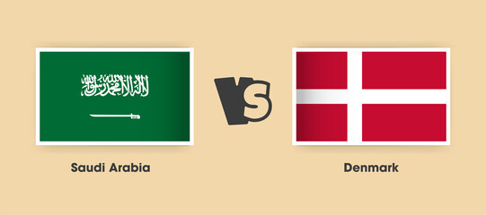 Saudi Arabia vs Denmark flags placed side by side. Creative stylish national flags of Saudi Arabia and Denmark with background