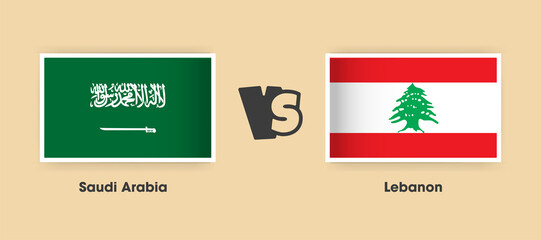 Saudi Arabia vs Lebanon flags placed side by side. Creative stylish national flags of Saudi Arabia and Lebanon with background