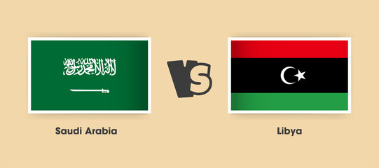 Saudi Arabia vs Libya flags placed side by side. Creative stylish national flags of Saudi Arabia and Libya with background