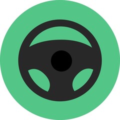 The steering wheel on a green background.