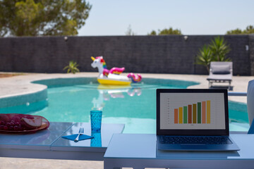 working by the pool, home office, pool office for the summer