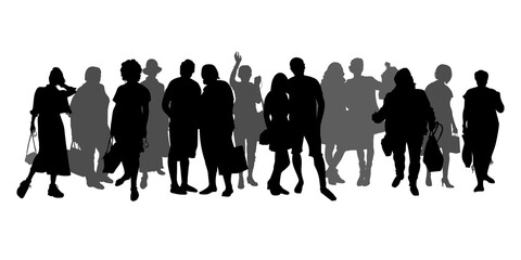 Vector set of silhouettes of people with bags, buyers, tourists isolated on a white background