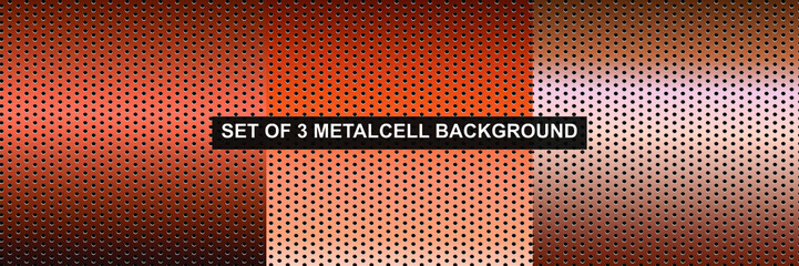 Set of 3 bronze metal cell background . Net background.