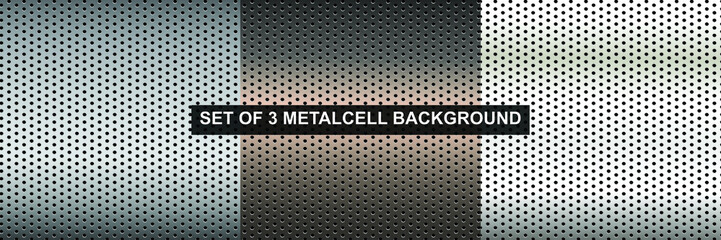 Set of 3 silver metal cell background . Net background.