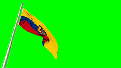 Waving glorious flag of Ecuador on green screen, isolated - object 3D illustration