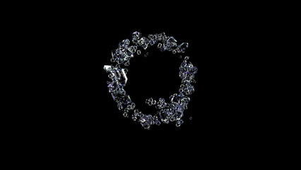 crystal glowing finest diamonds letter Q on black, isolated - object 3D illustration